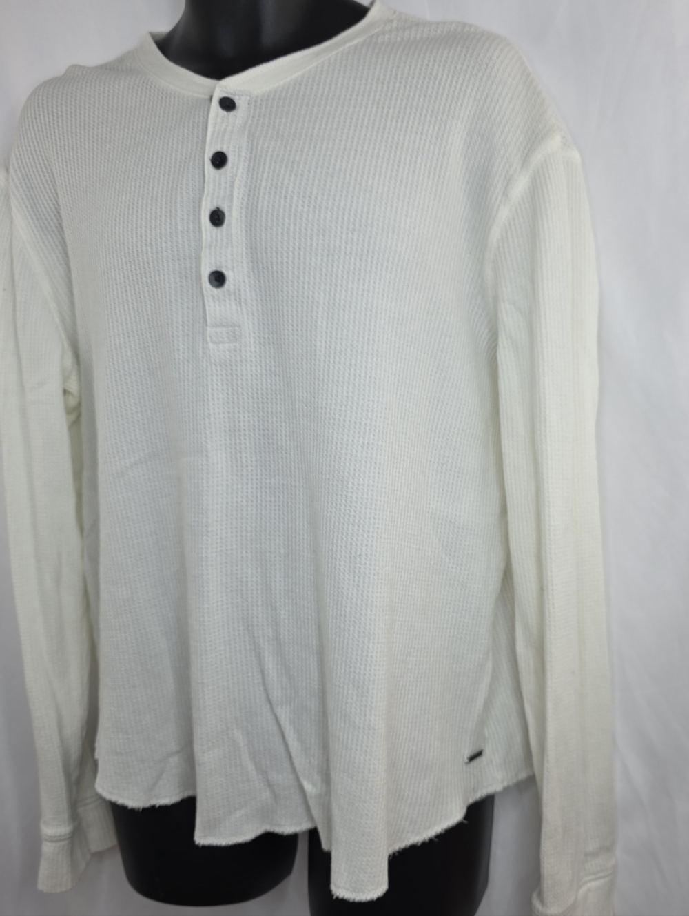 Express Men's White Waffle Knit Henley Long Sleeve Shirt Size XL CQ-3656 - Picture 3 of 9